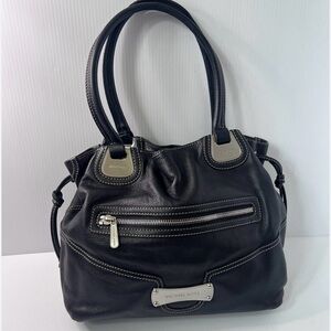 Michael Kors Black Leather Tote Shoulder Bag with Silver Hardware